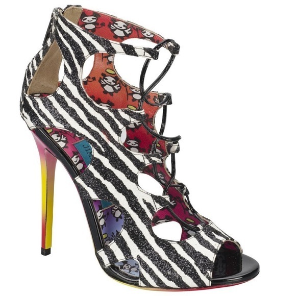 🌺 JIMMY CHOO ROB PRUITT🌺 Diffuse Glitter Zebra Print sandals size 37.5 - Picture 1 of 15